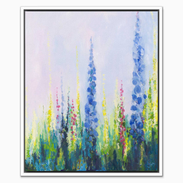 Canvas-ICC129F - Delphiniums No 1 Framed Canvas-Iris Clelford