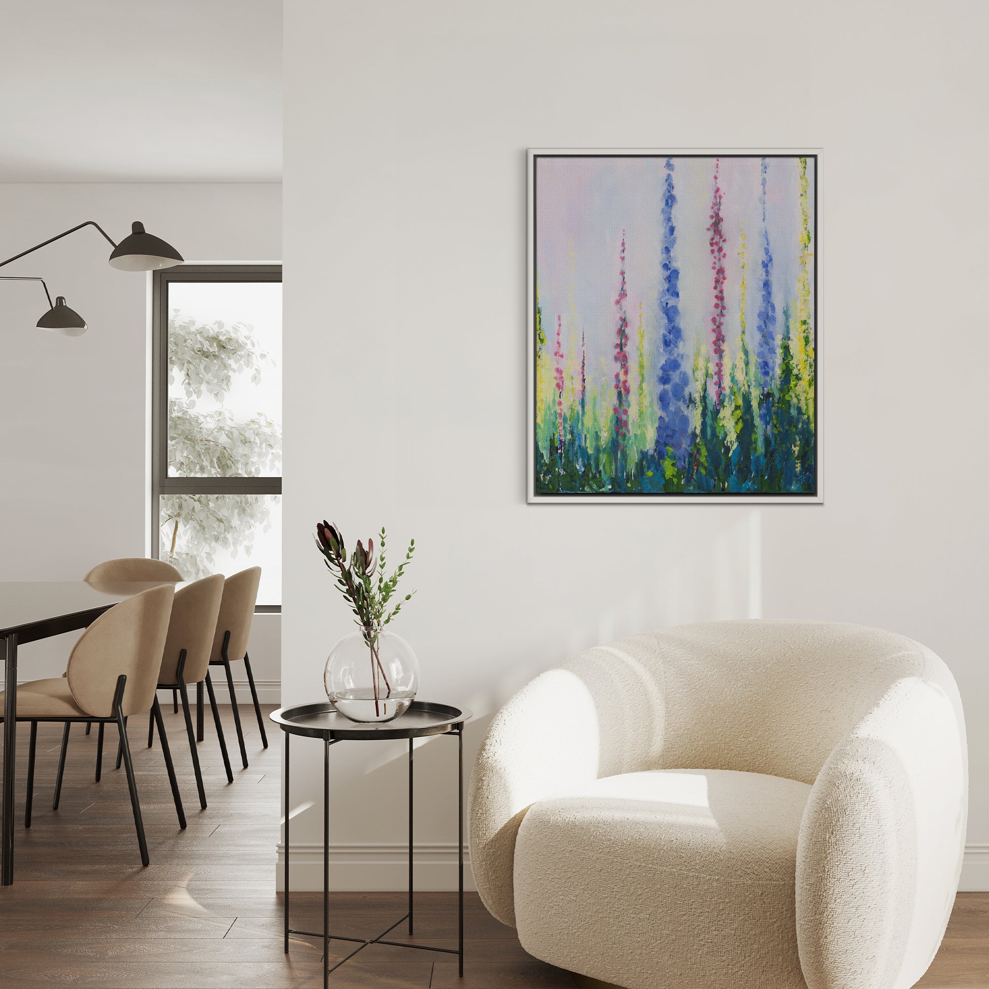 Framed Canvas-ICC130F - Delphiniums No 2 Framed Canvas-Iris Clelford