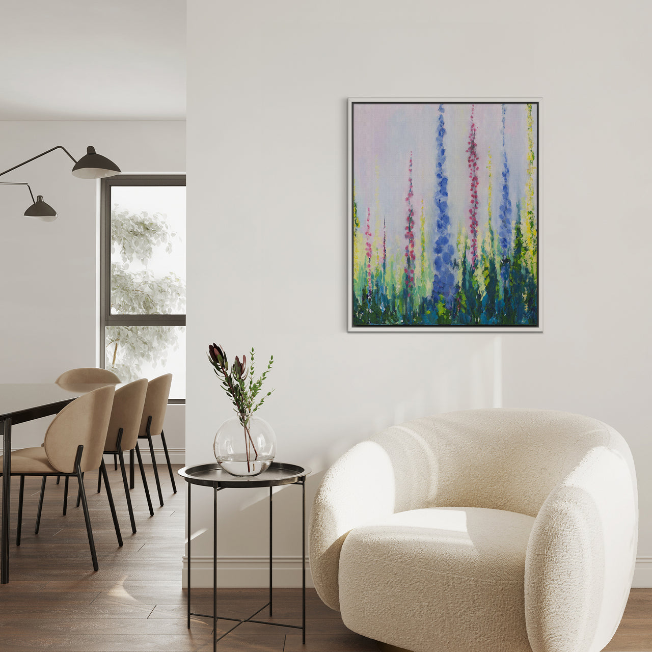 Framed Canvas-ICC130F - Delphiniums No 2 Framed Canvas-Iris Clelford