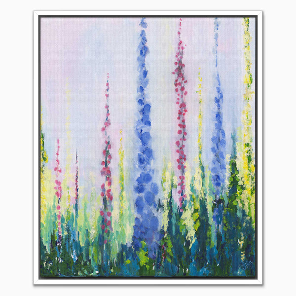 Canvas-ICC130F - Delphiniums No 2 Framed Canvas-Iris Clelford