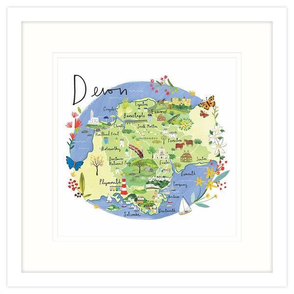 Devon Map Framed Print By Clair Rossiter - Whistlefish