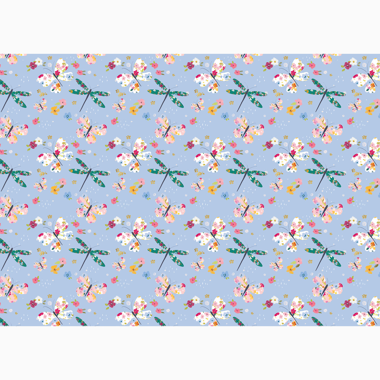Wrapping Paper-GWP123 - Ditsy Butterflies Blue Wrapping Paper-Whistlefish
