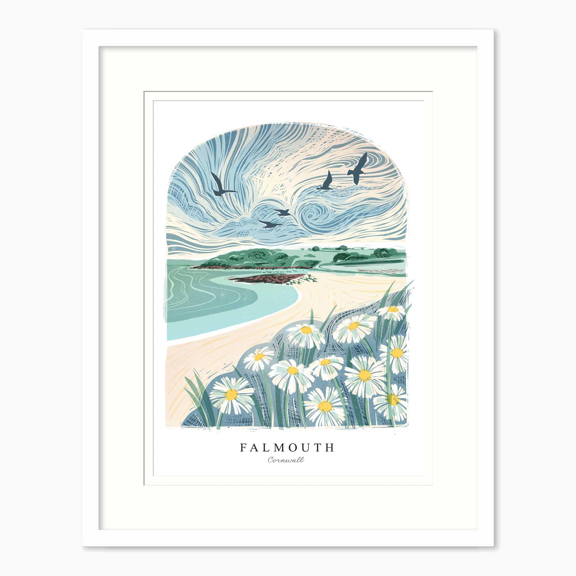 Framed Print-WF1229F - Falmouth Lino Small Framed Print-Whistlefish