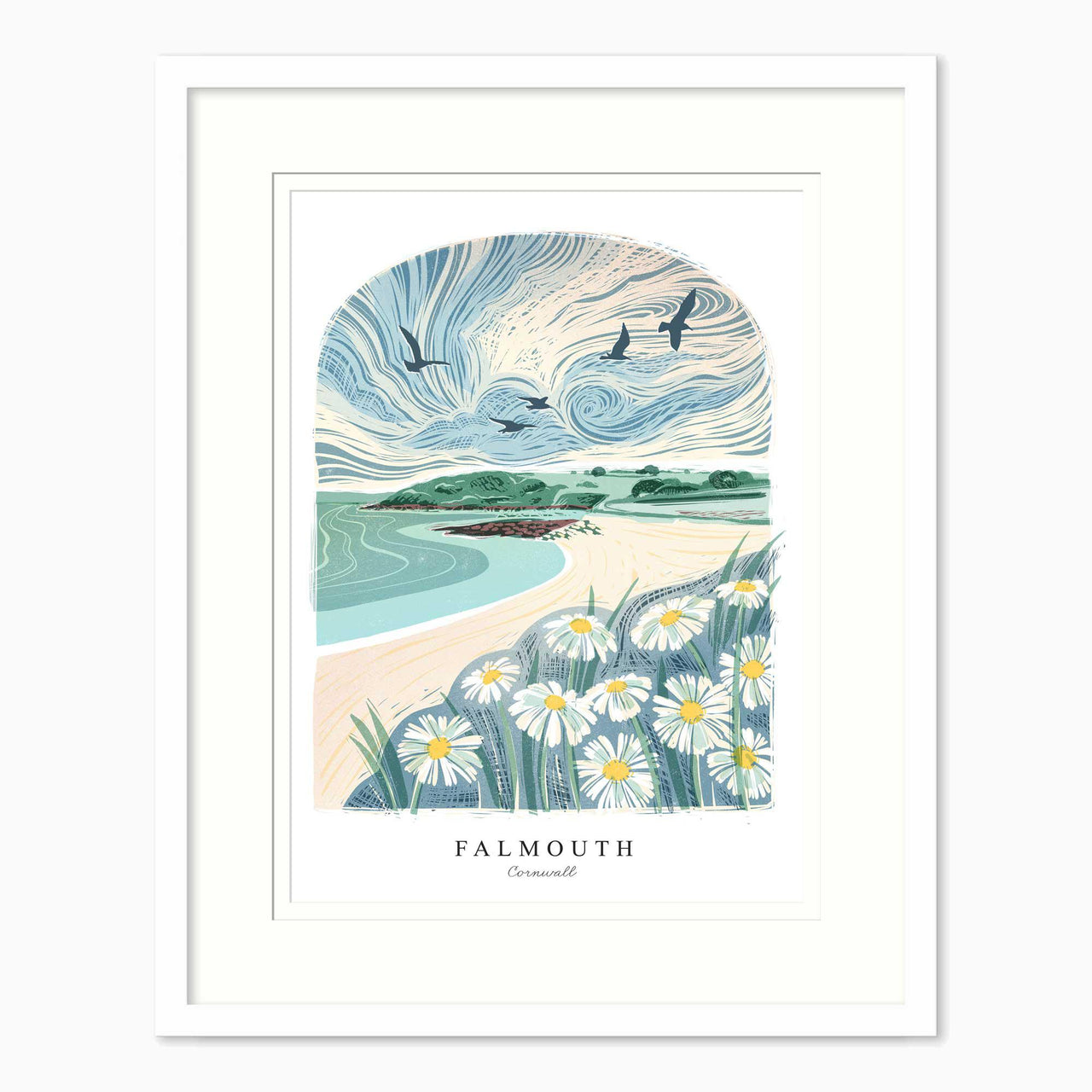 Framed Print-WF1229F - Falmouth Lino Small Framed Print-Whistlefish