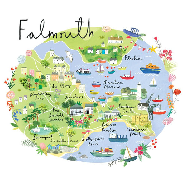 Falmouth Map Art Print - Whistlefish