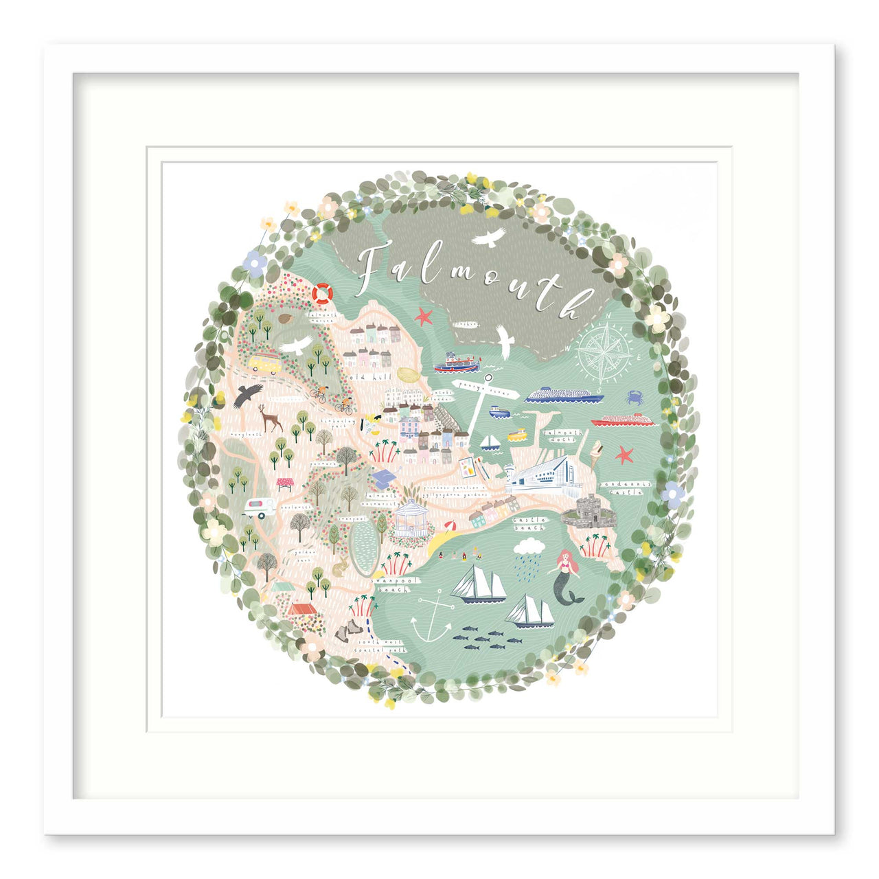 Framed Print-WF821F - Falmouth Map Medium-Whistlefish