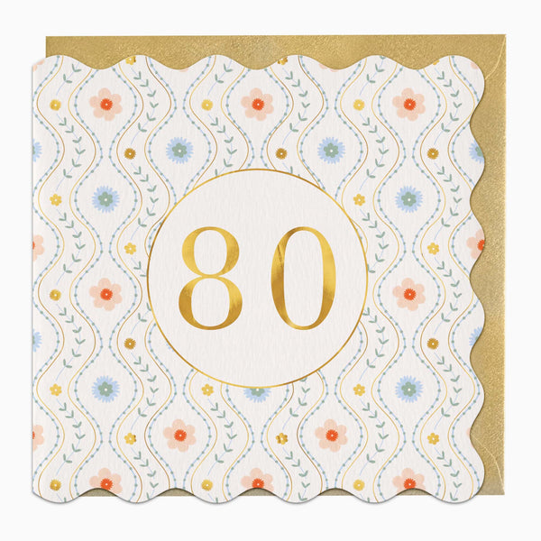 Greeting Card-H049 - Floral 80 Birthday Card-Whistlefish