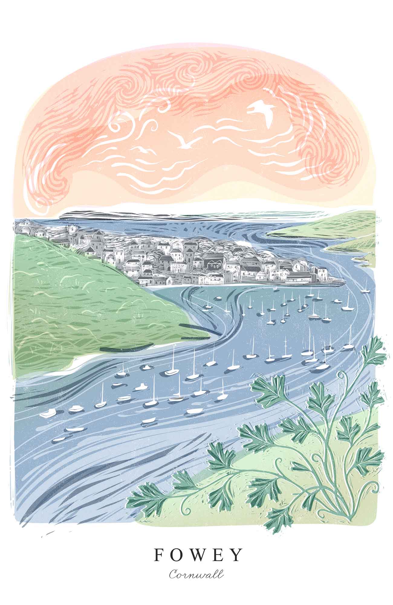 Framed Print - WF1046F - Lino Fowey Framed Print - Lino Fowey Framed Print - Whistlefish