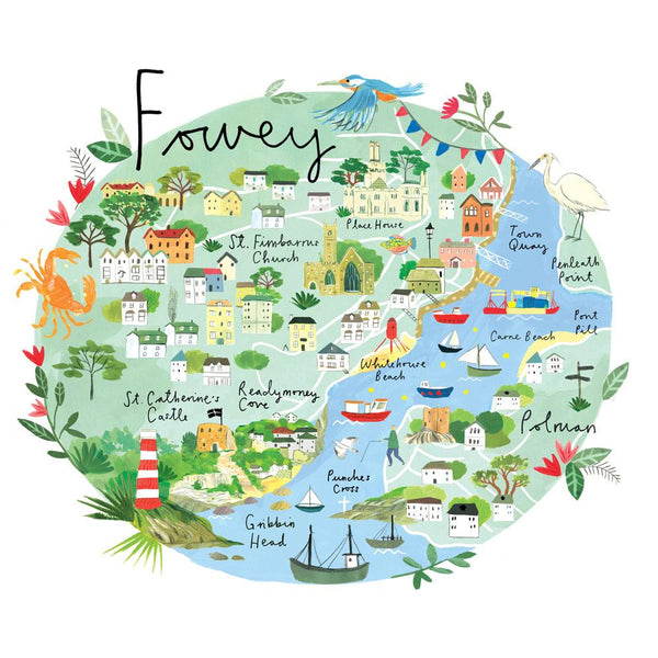 Fowey Map Art Print - Whistlefish