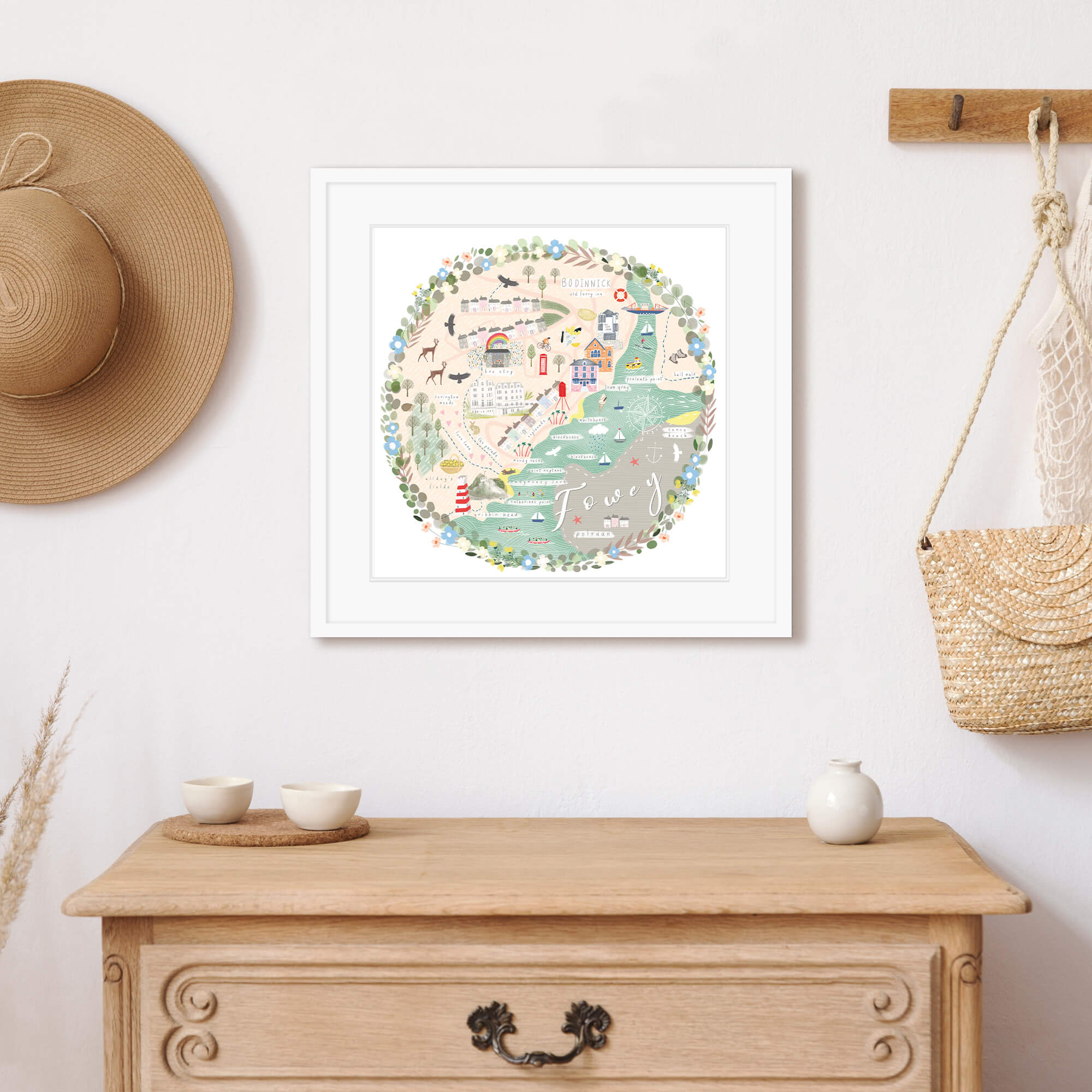 Framed Print-WF816F - Fowey Map-Whistlefish