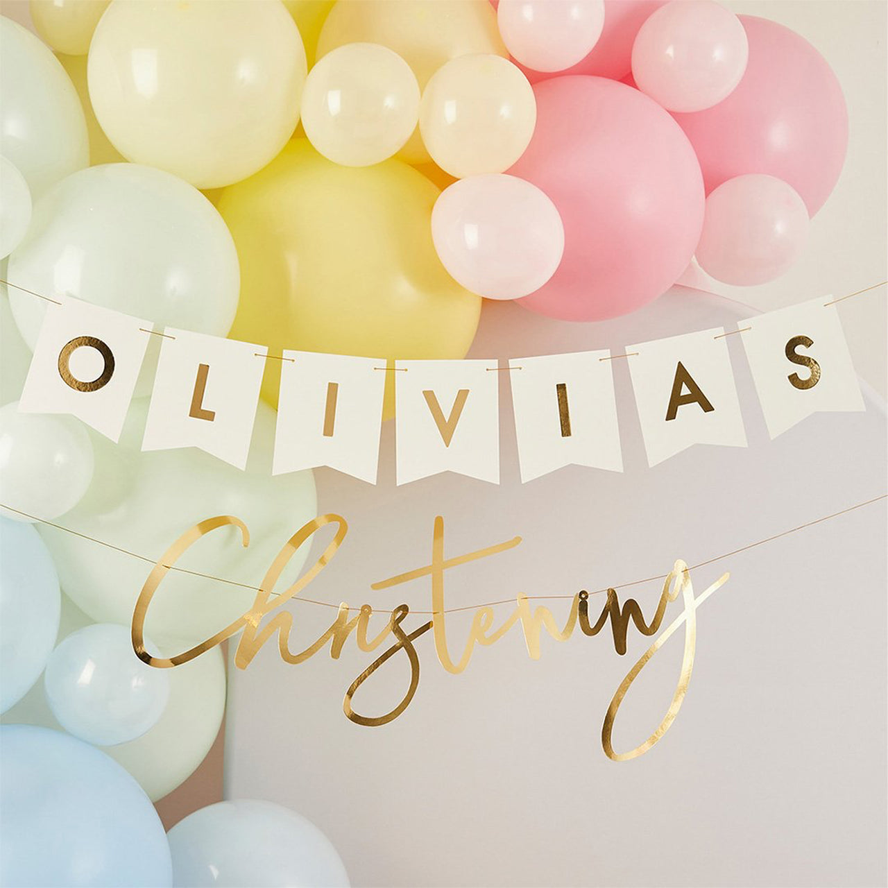 Banner-HBHC100 - Gold Christening Customisable Banner-Hootyballoo
