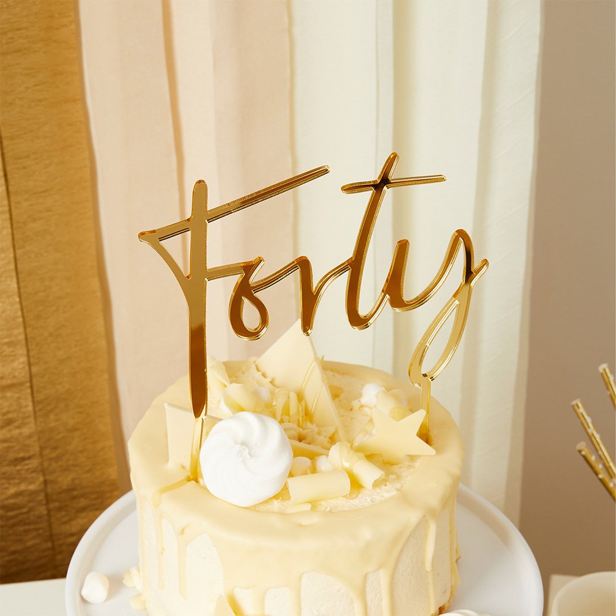 Cake Topper-HBMB104 - Gold Forty Acrylic Cake Topper-Hootyballoo
