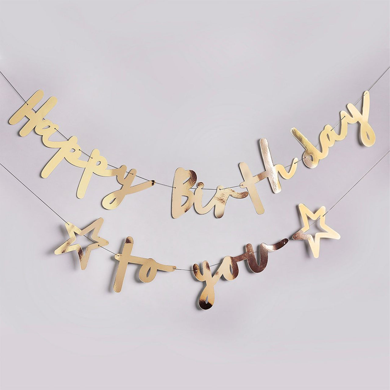 Banner-HBMM1115 - Gold Happy Birthday Card Banner-Hootyballoo