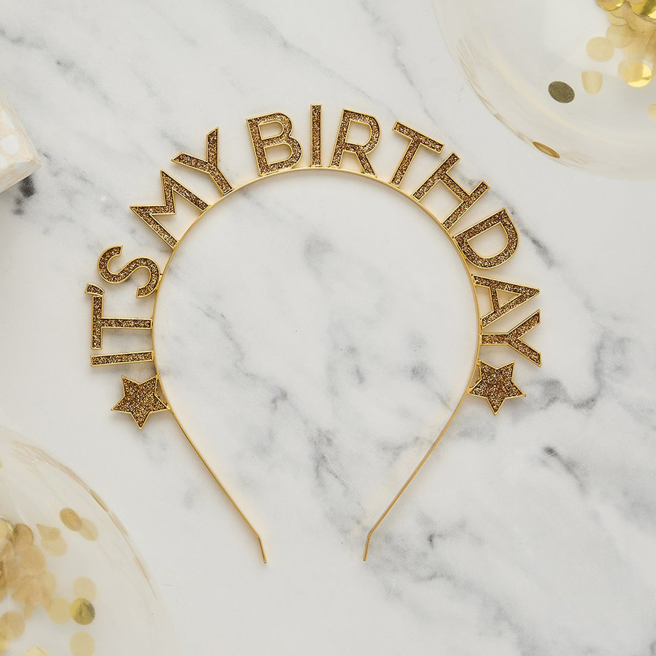 Headband-HBMM377 - Gold Happy Birthday Glitter Headband-Hootyballoo