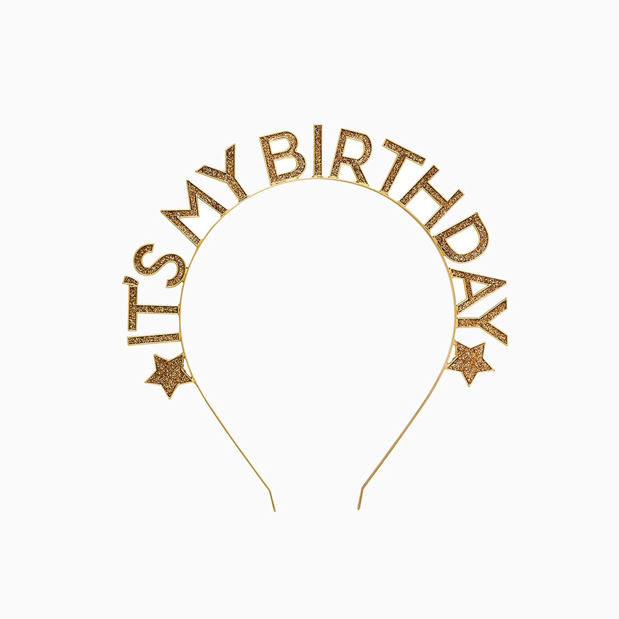 Headband-HBMM377 - Gold Happy Birthday Glitter Headband-Hootyballoo