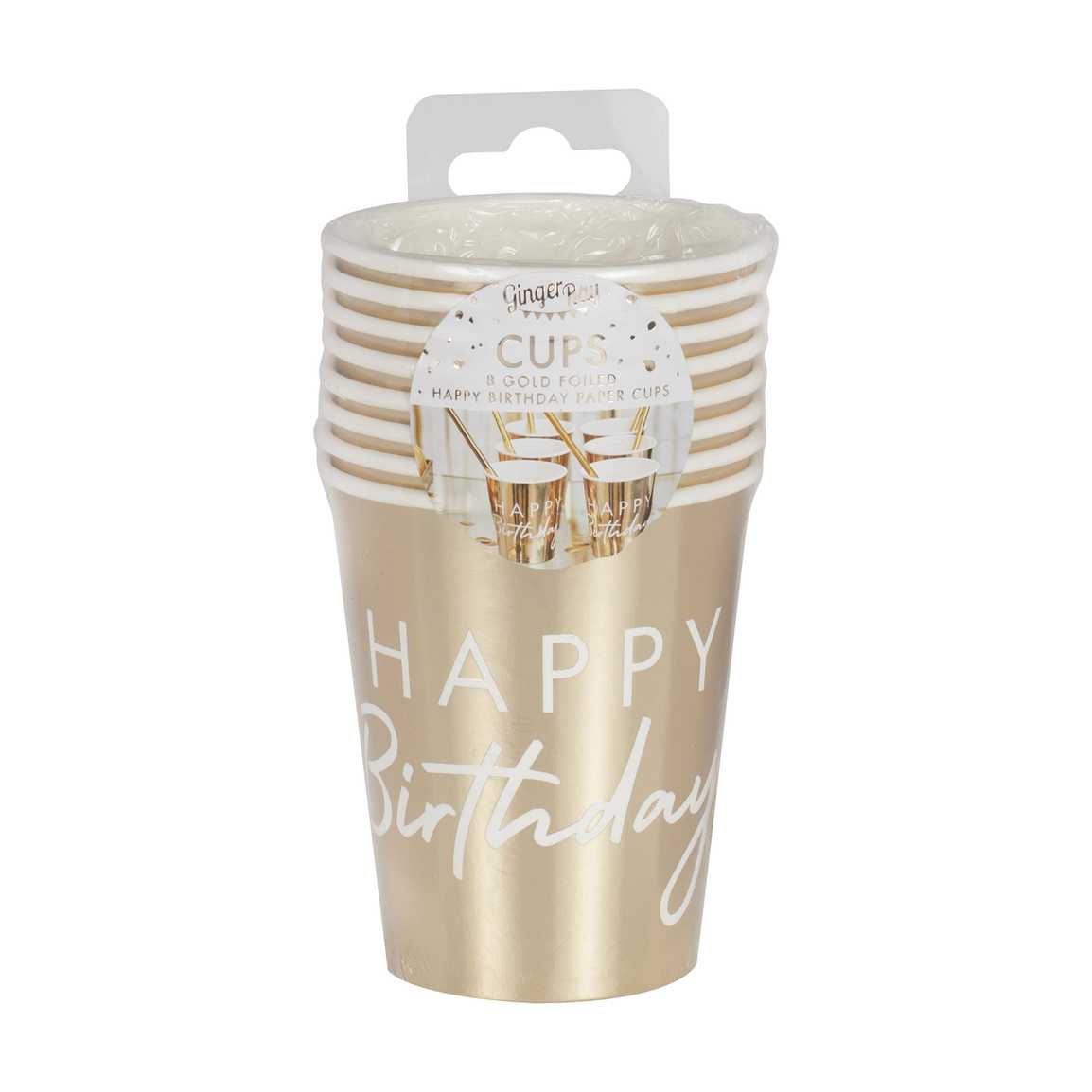 Paper Cups - MIX-245 - Gold Happy Birthday Party Cups - Gold Happy Birthday Party Cups - Whistlefish