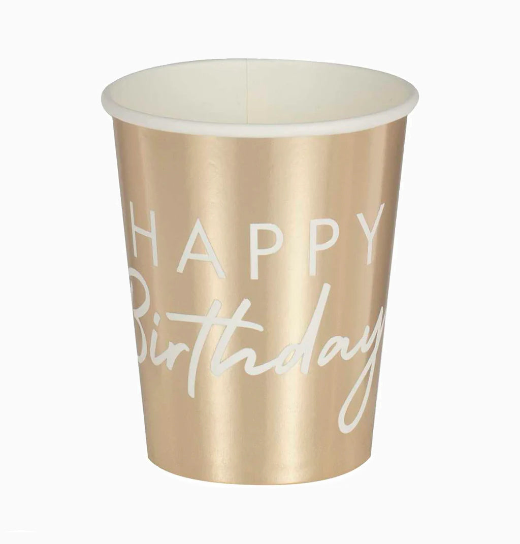 Paper Cups-MIX-245 - Gold Happy Birthday Party Cups-Ginger Ray