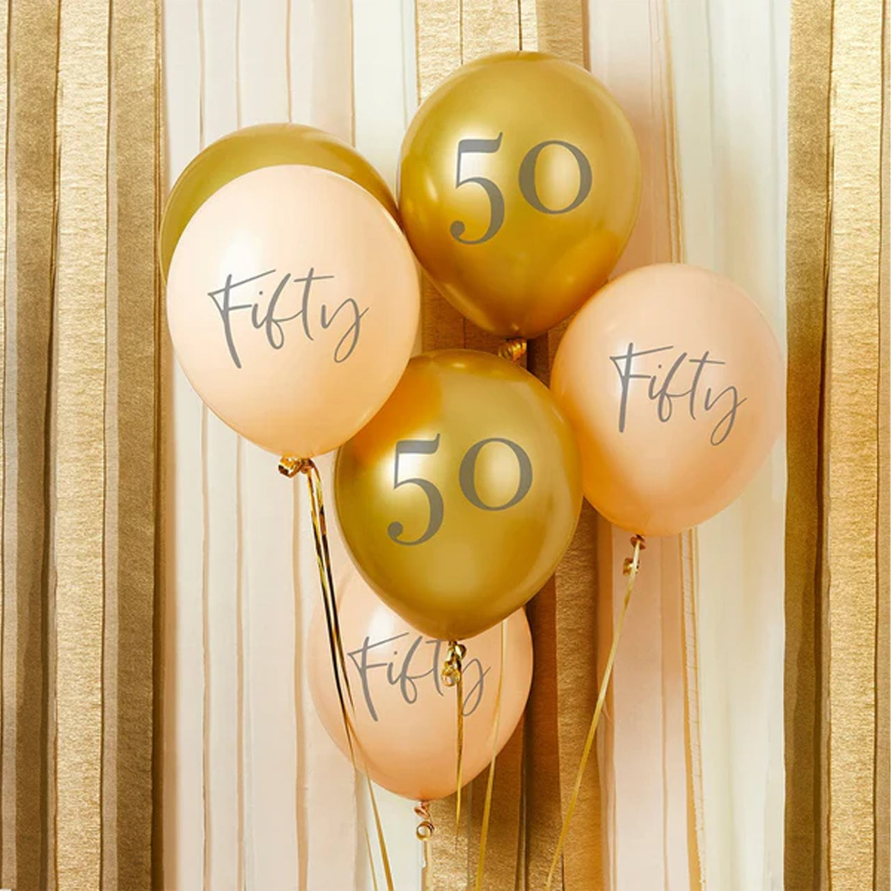 Balloons-HBMB121 - Gold & Nude Fifty 12" Latex Balloons-Hootyballoo