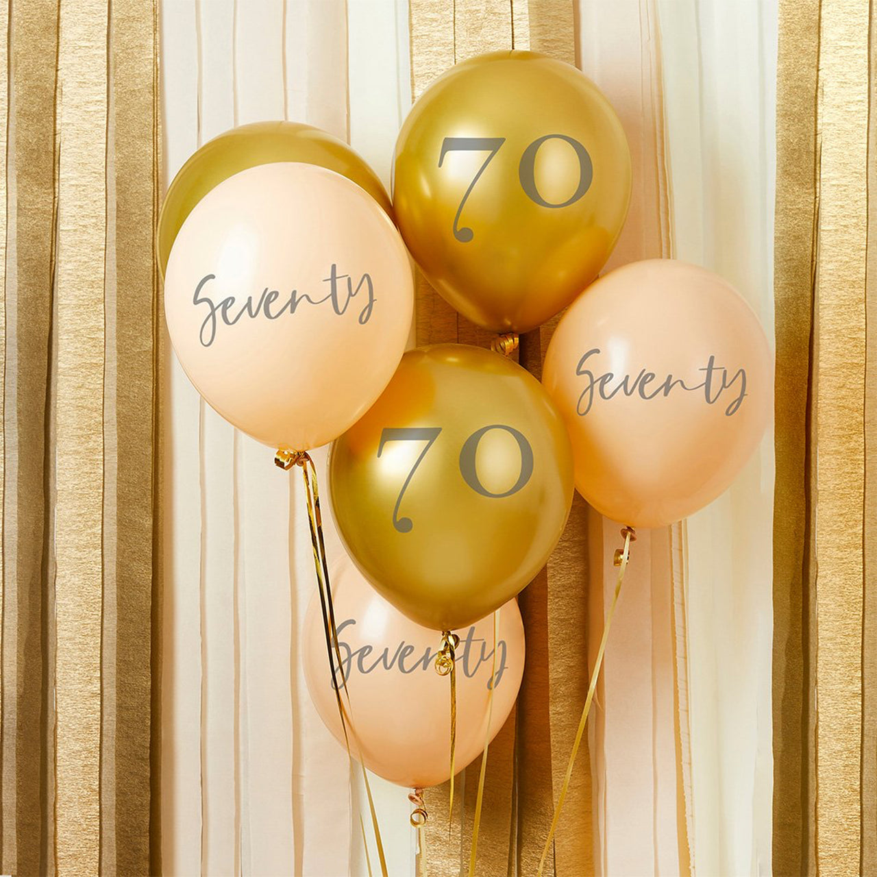 Balloons-HBMB123 - Gold & Nude Seventy 12" Latex Balloons-Hootyballoo