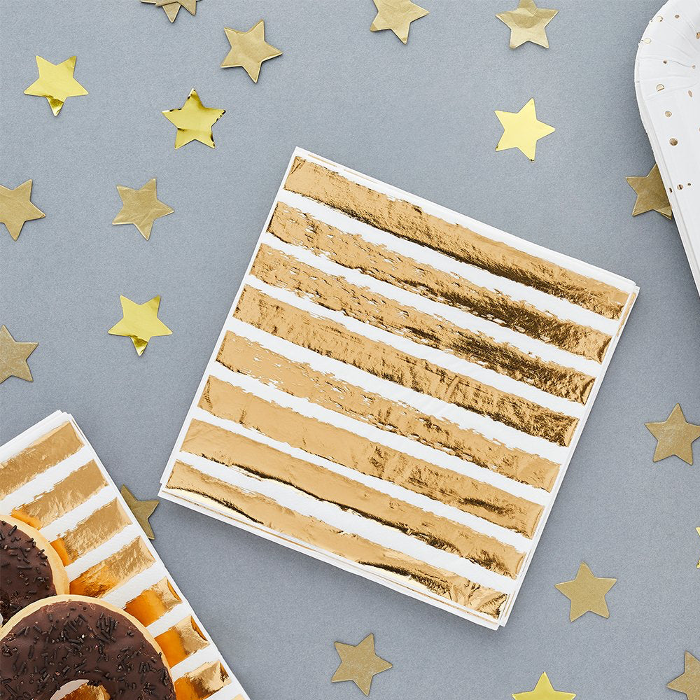 Paper Napkins-HBMM134 - Gold Striped Paper Napkins-Hootyballoo