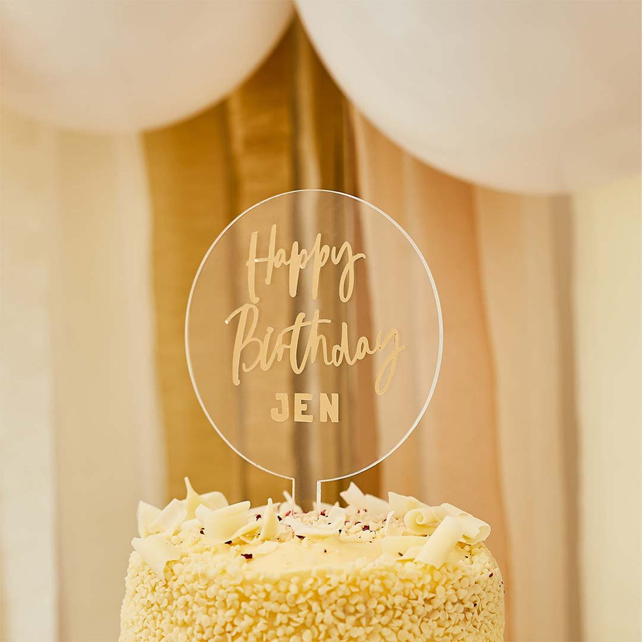 Cake Topper-HBMM312 - Golden Customisable Cake Topper-Hootyballoo