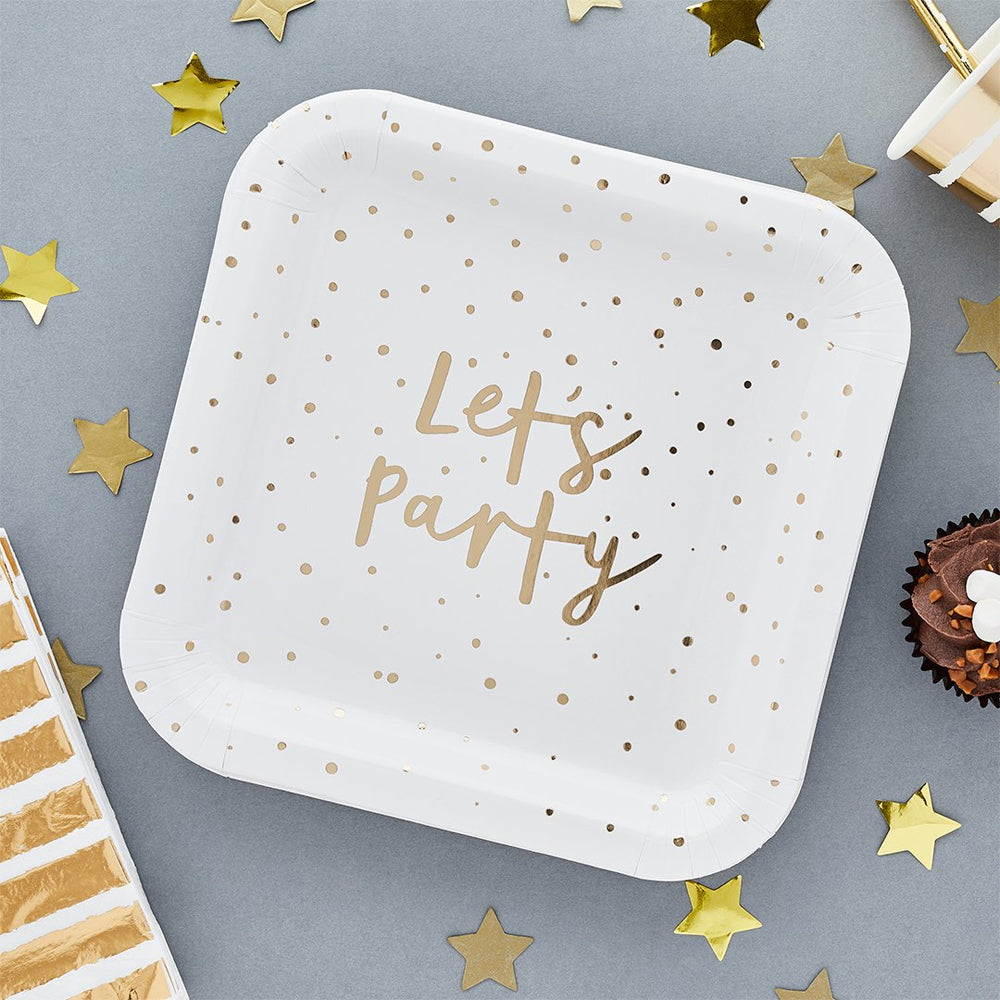 Paper Plates-HBMM141 - Golden Let's Party Paper Plates-Hootyballoo