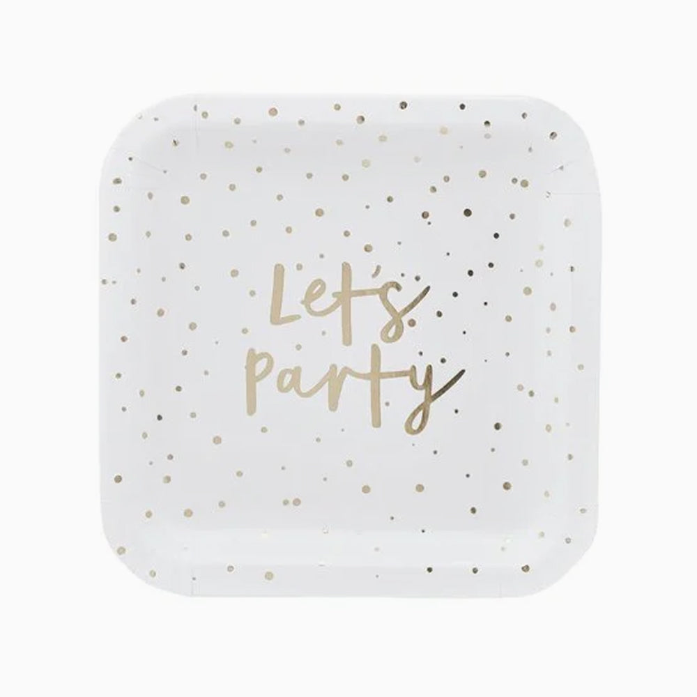 Paper Plates-HBMM141 - Golden Let's Party Paper Plates-Hootyballoo