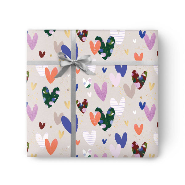 Grey Heart Wrapping Paper - Whistlefish