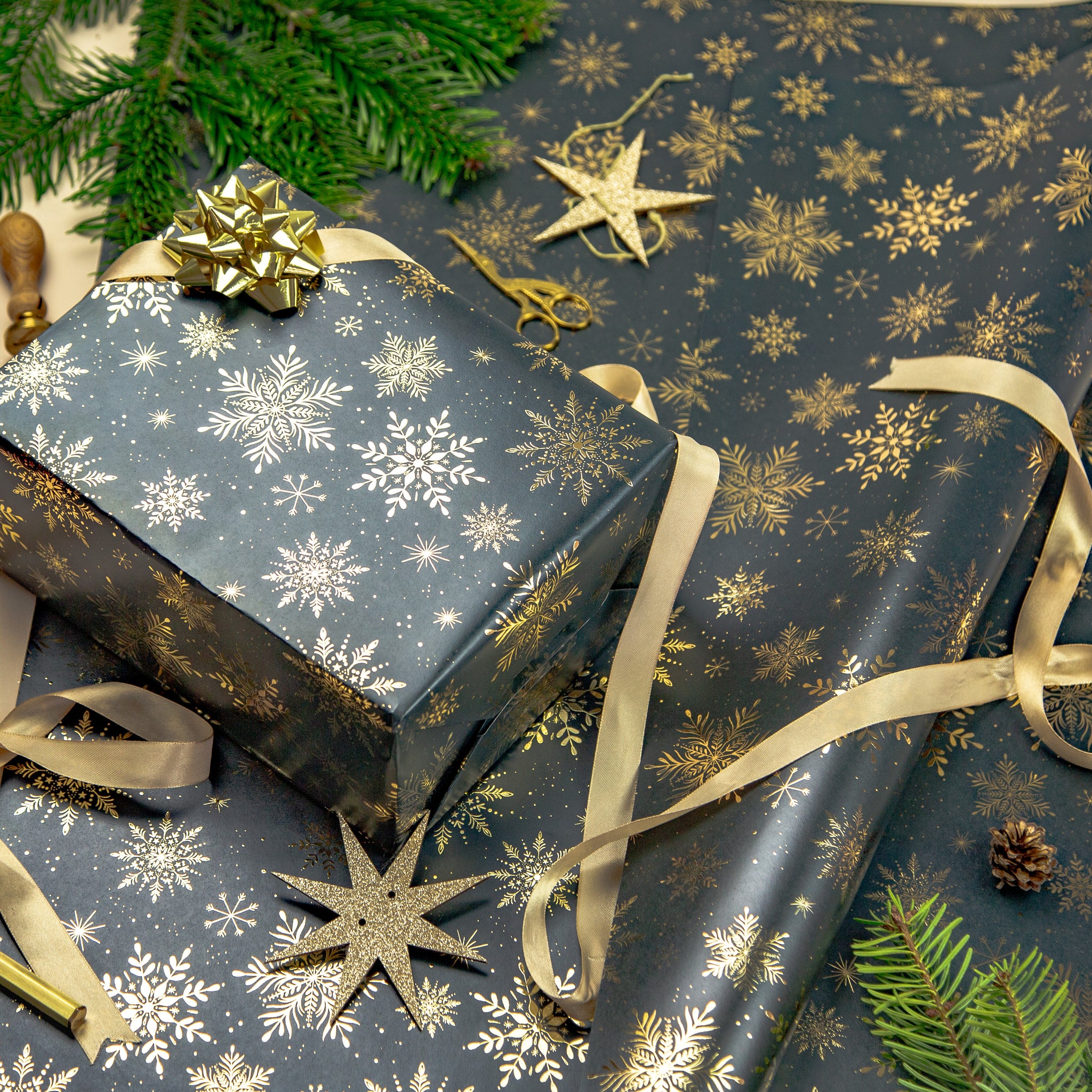 FCWP002 - Midnight Snow Foiled Wrapping Paper