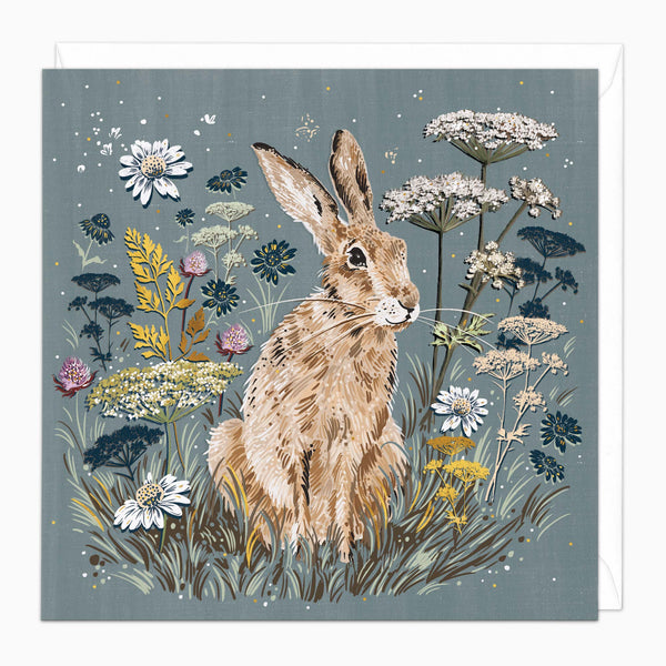 Greeting Card-H128 - Hare in the Hedgerow Art Card-Whistlefish