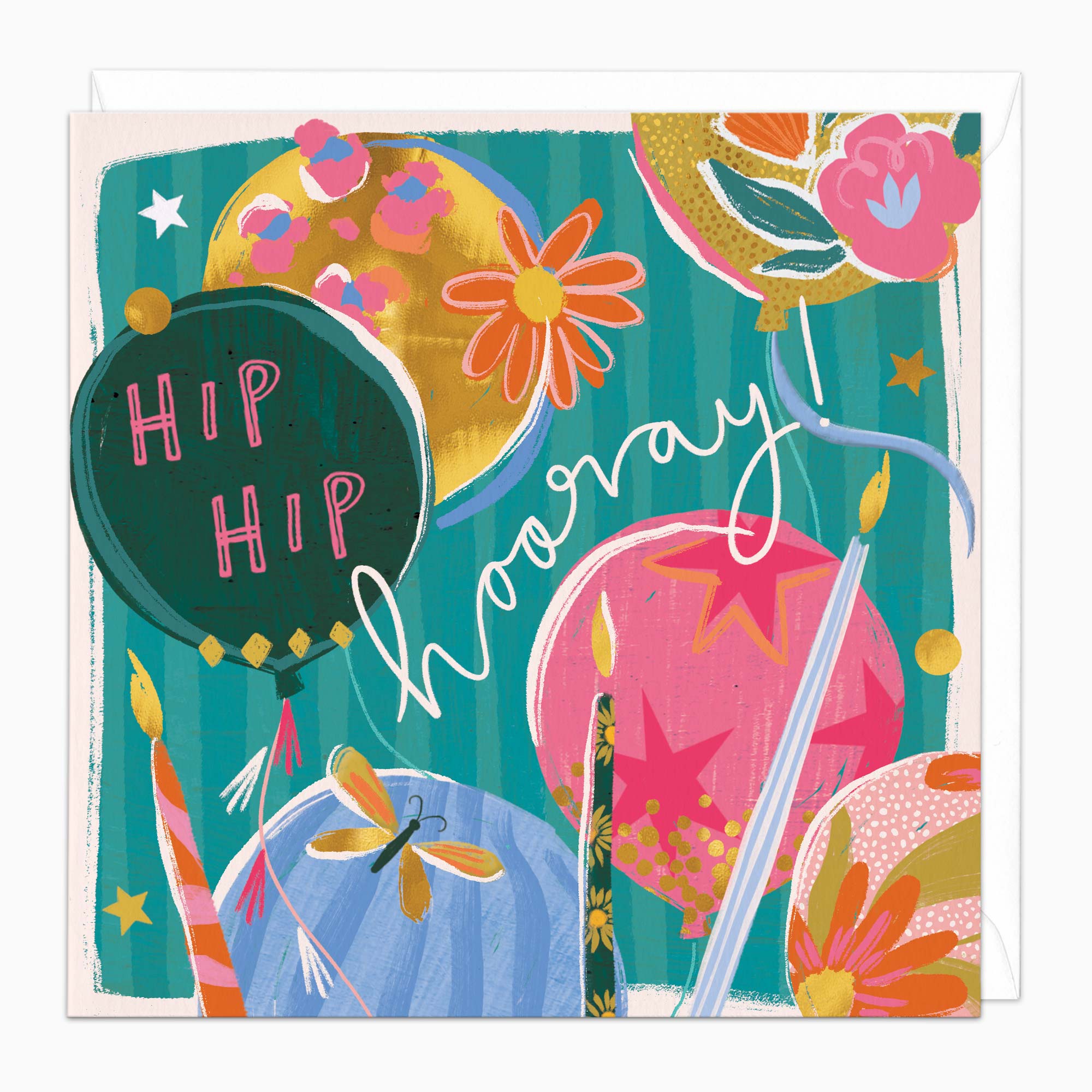 Greeting Card-H090 - Hip Hip Hooray Balloons Birthday Card-Whistlefish