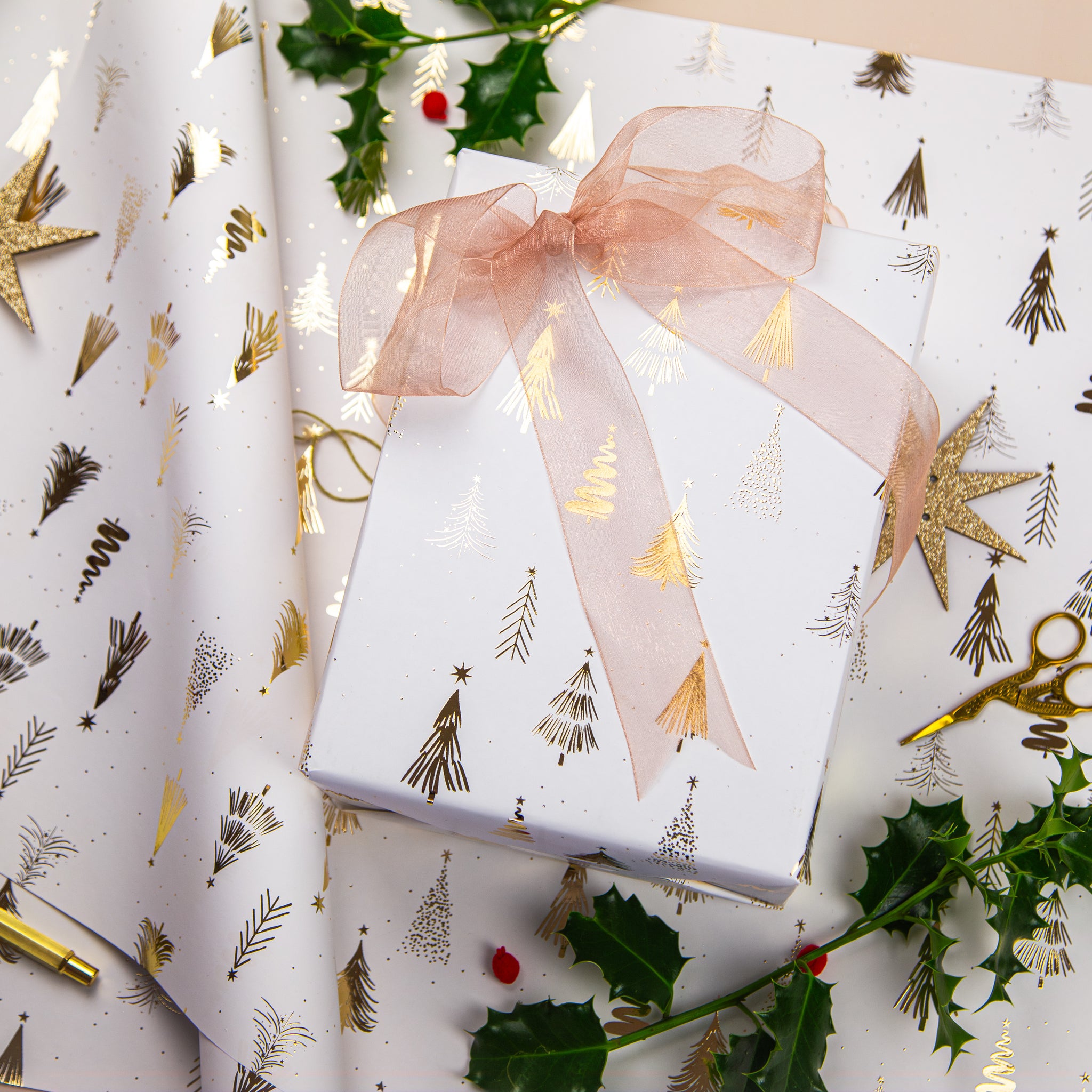 FCWP009 - Golden Pines Foiled Wrapping Paper