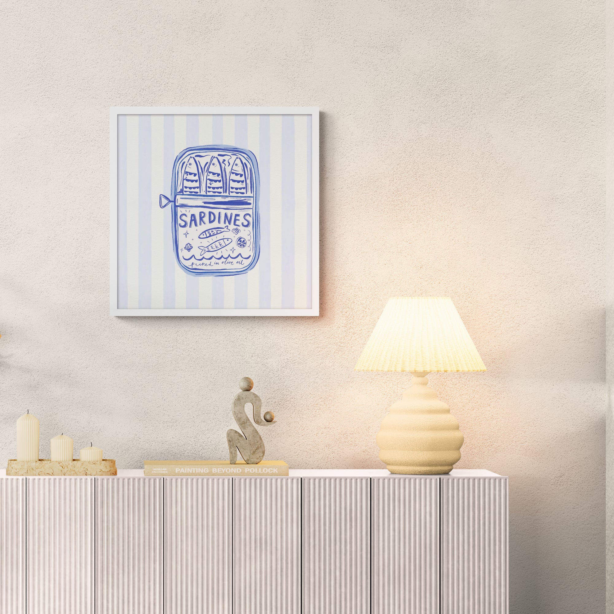 Sardines Blue Stripe Framed Print - Whistlefish