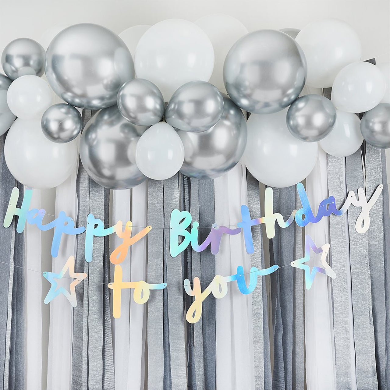 Banner-HBMM1117 - Iridescent Happy Birthday Card Banner-Hootyballoo