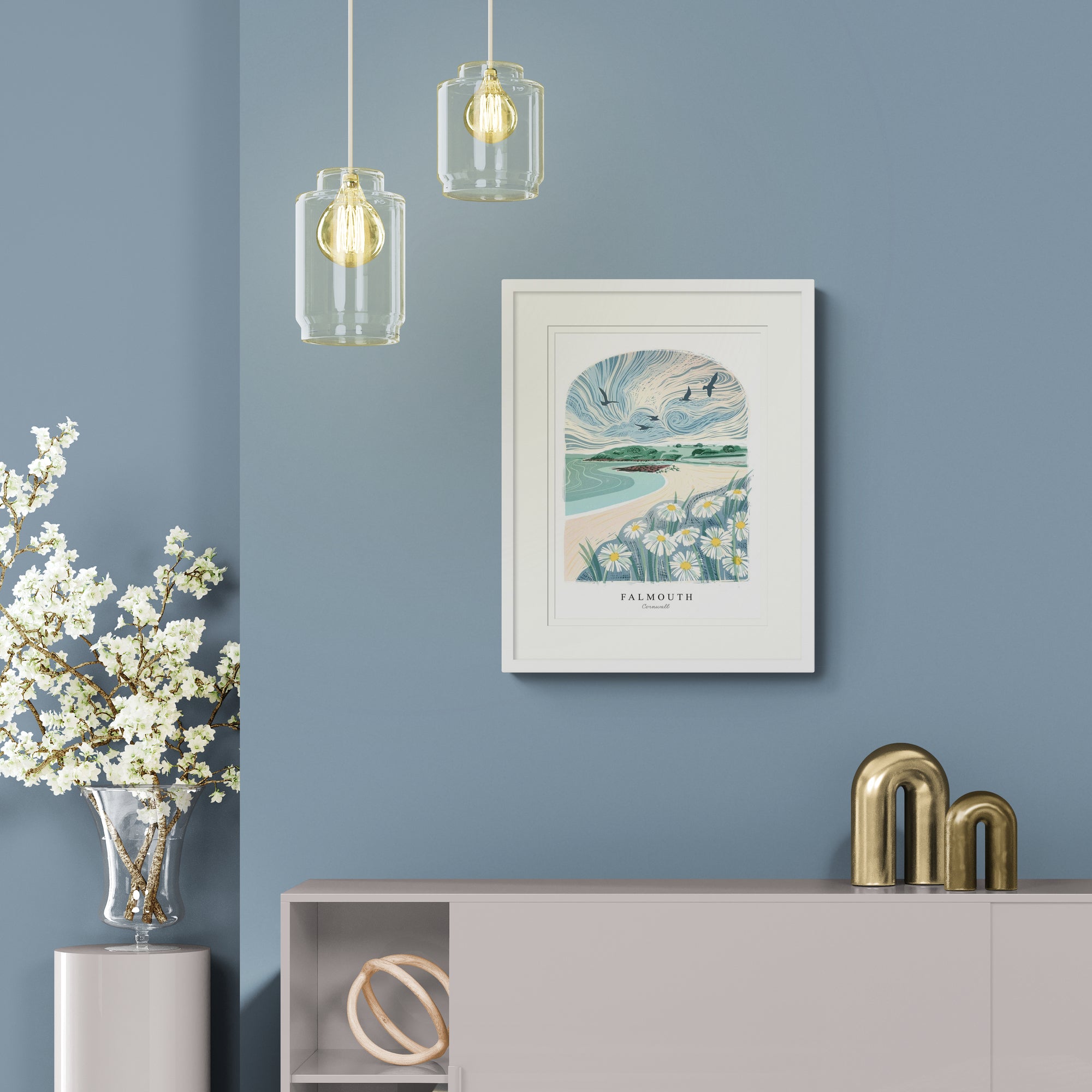 Falmouth Lino Small Framed Print - Whistlefish