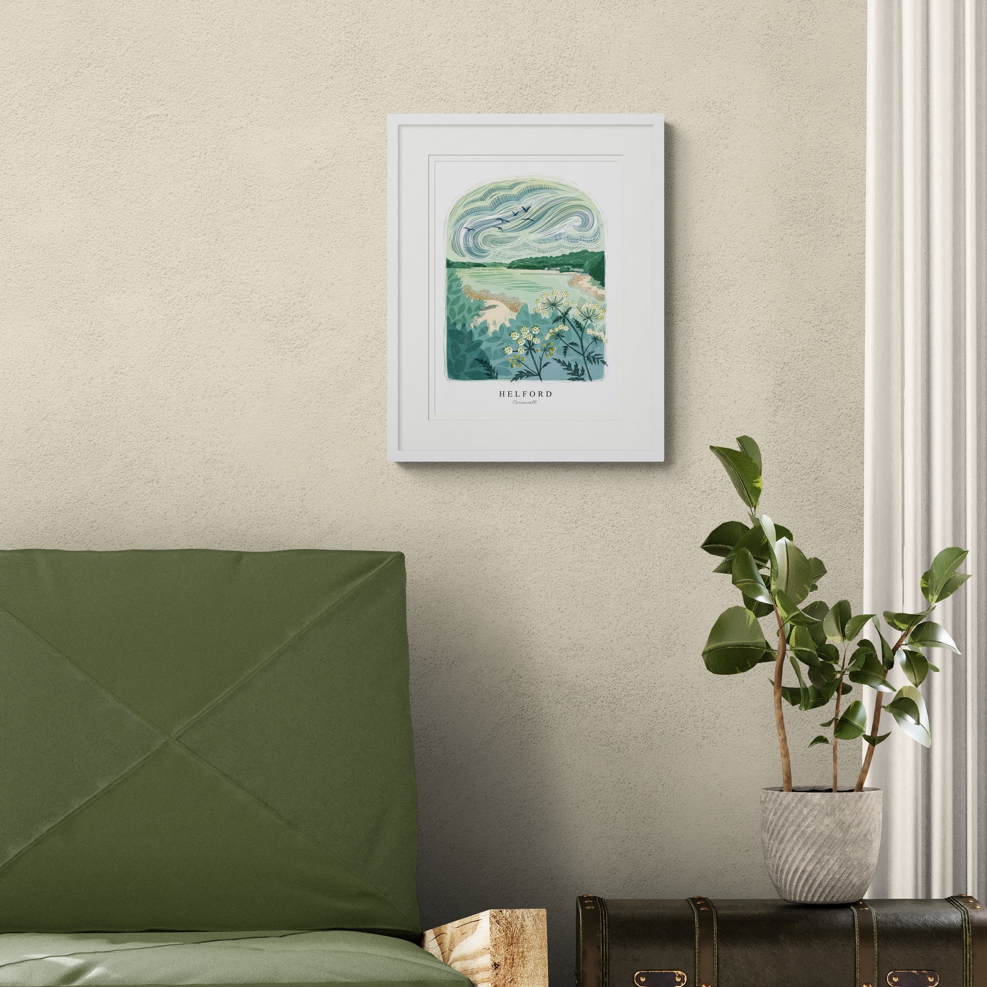 Helford Lino Small Framed Print - Whistlefish