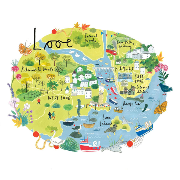 Looe Map Art Print - Whistlefish