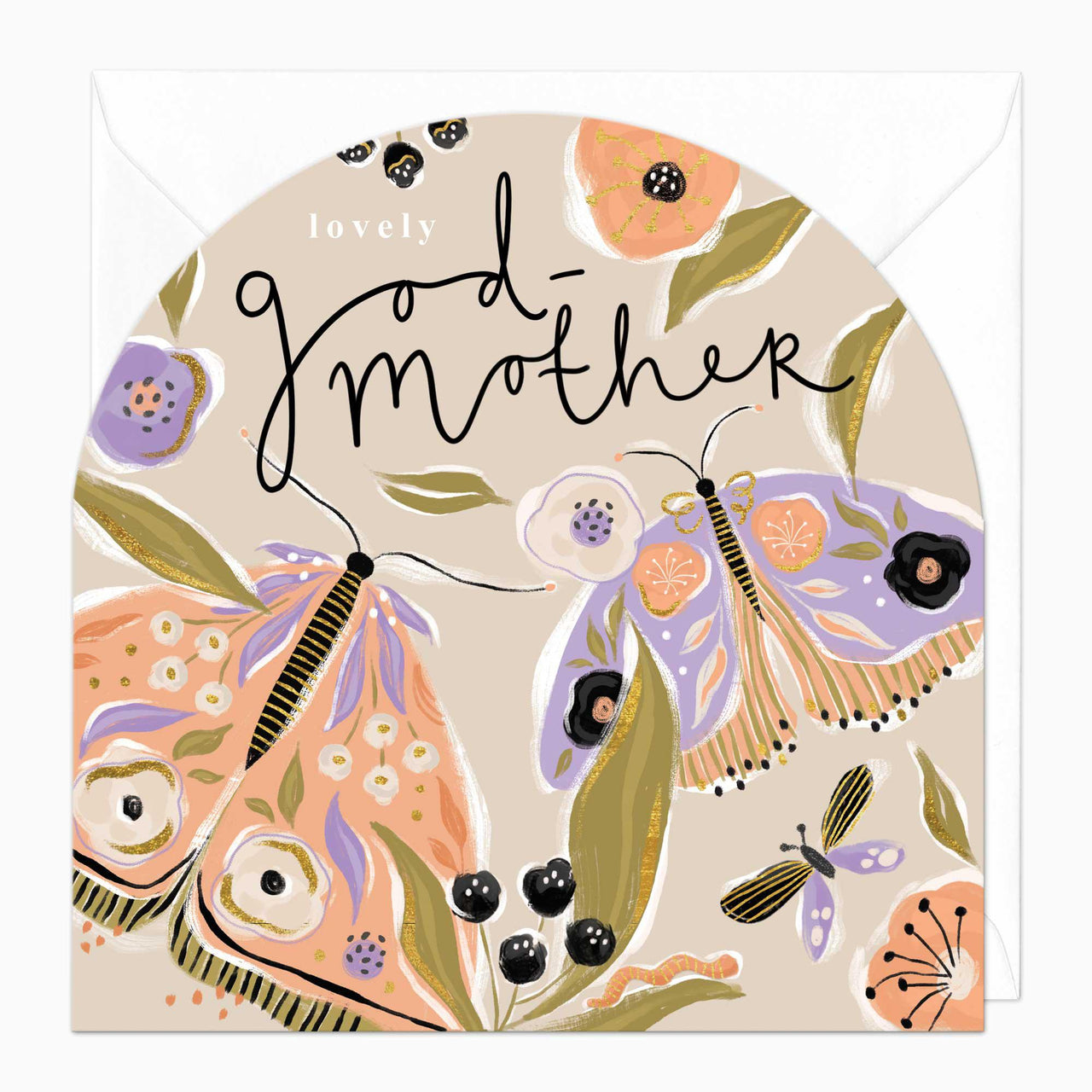 Greeting Card-F350 - Lovely God-Mother Moths Arch Card-Whistlefish