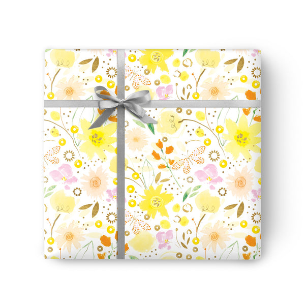 Mixed Floral Yellow Wrapping Paper - Whistlefish