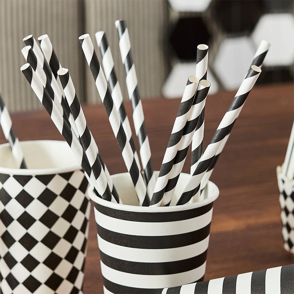 Straws-HBMP105 - Monochrome Striped Paper Straws-Hootyballoo