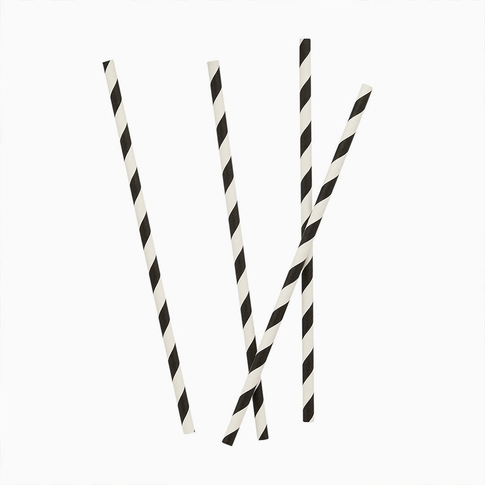 Straws-HBMP105 - Monochrome Striped Paper Straws-Hootyballoo