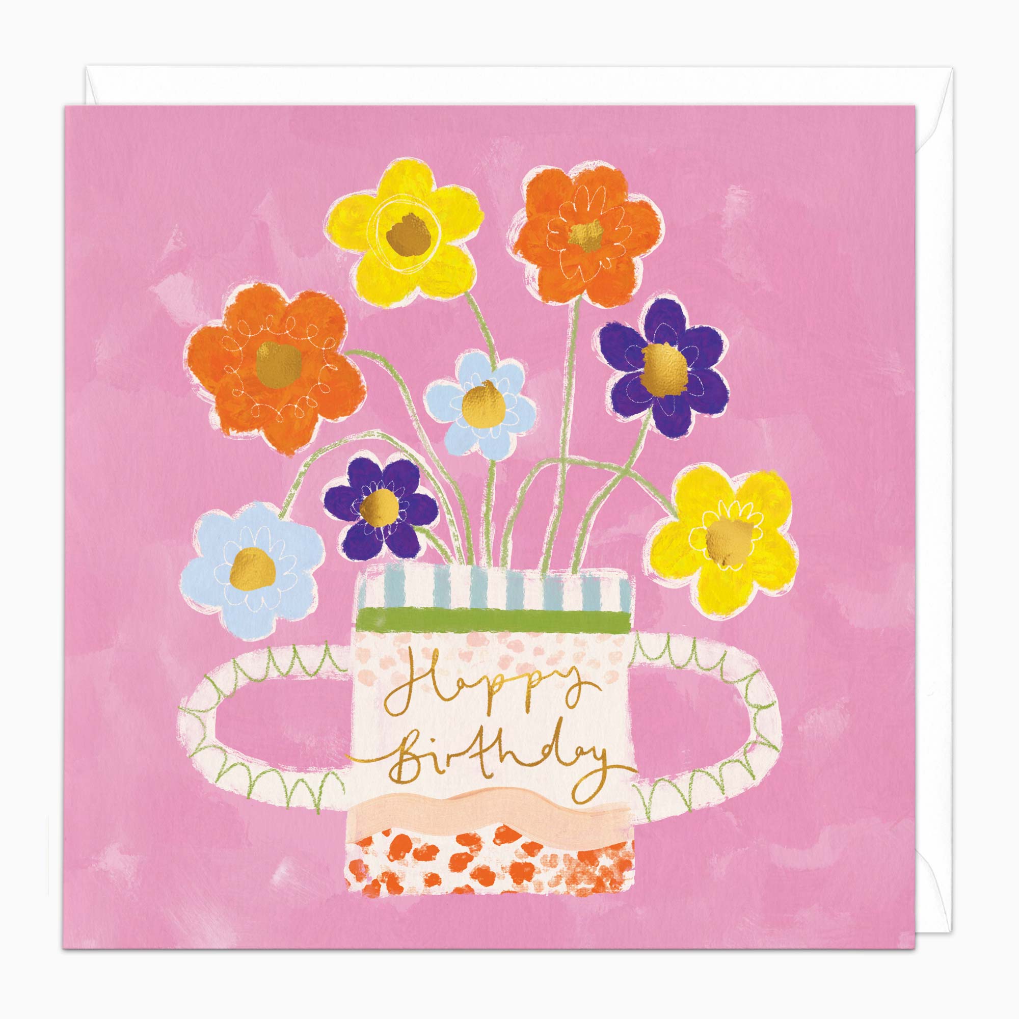 Greeting Card-H242 - Mug Of Flowers Birthday Card-Whistlefish