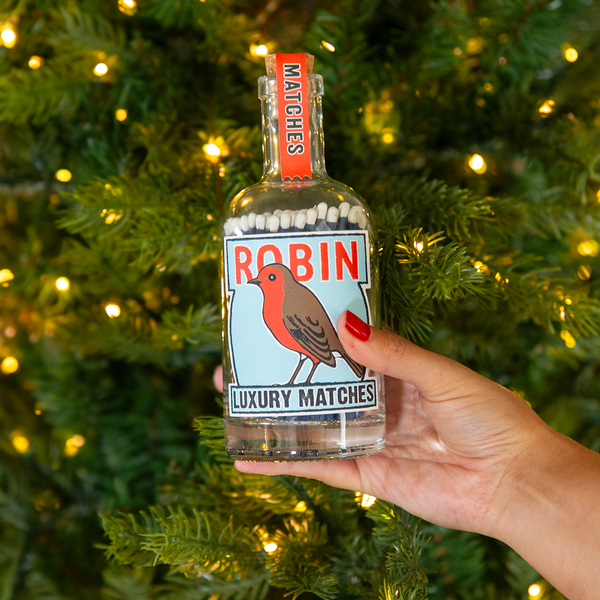 GB121 - The Robin Glass Bottle Christmas Safety Matches