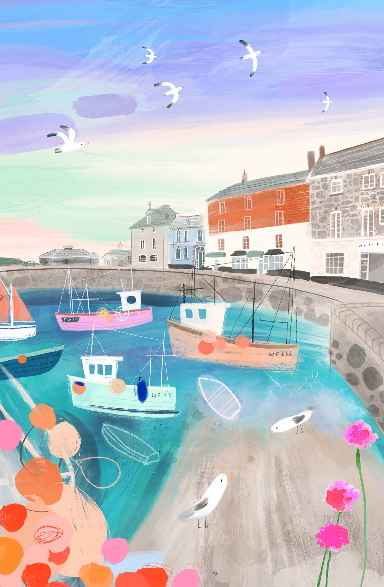 Print-WF1156P - Padstow Pastel Art Print-Whistlefish
