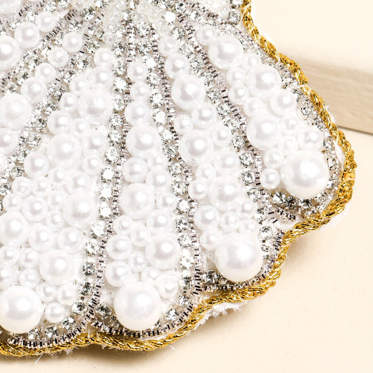 Keyring-82679 - Pearl Beaded Shell Keyring Bag Charm-Lisa Angel