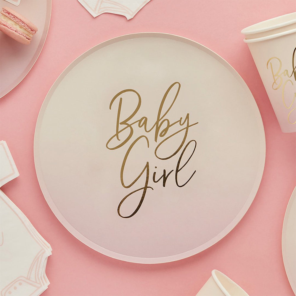 Paper Plates-HBBS213 - Pink Baby Girl Paper Plates-Hootyballoo