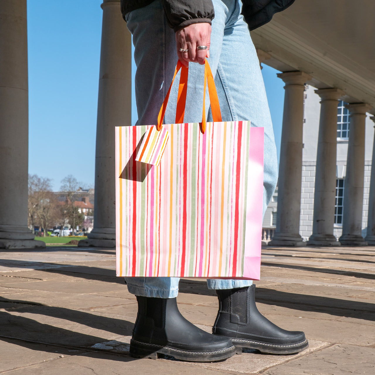 Gift Bag-WGB06LB - Pink Stripes Large Gift Bag-Whistlefish
