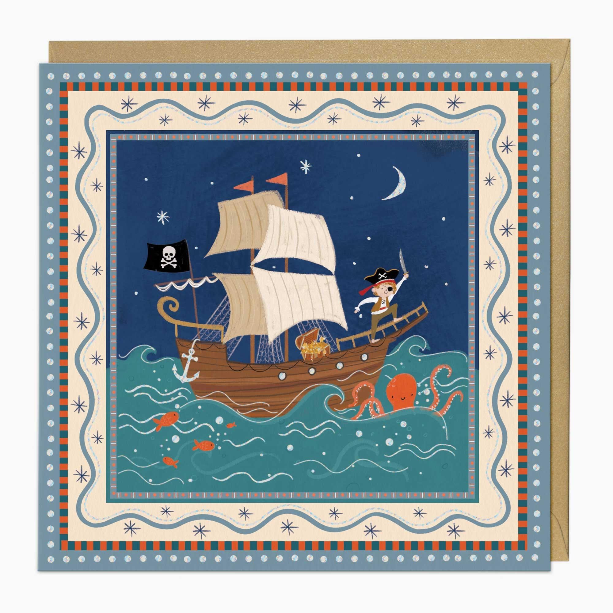 Greeting Card-G227 - Pirate Ship Art Card-Whistlefish