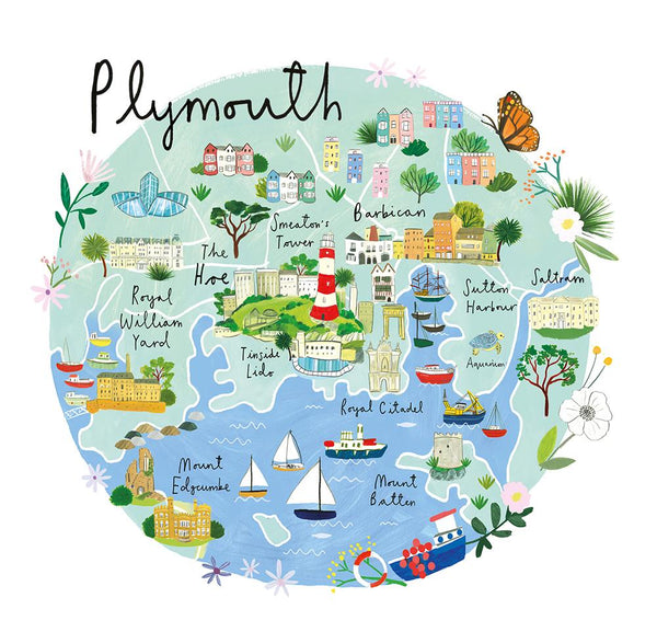 Plymouth Map Art Print - Whistlefish