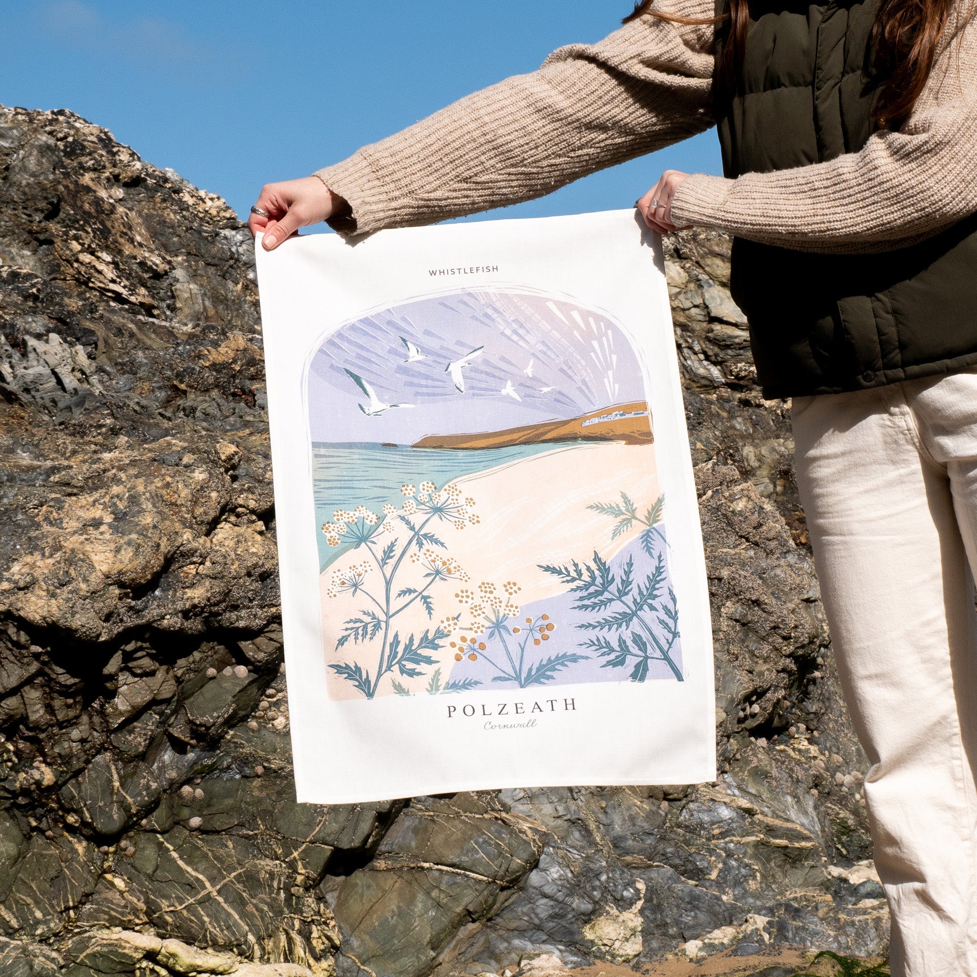 Tea Towel - WTT244 - Polzeath Arched Lino Tea Towel - Polzeath Arched Lino Tea Towel - Whistlefish